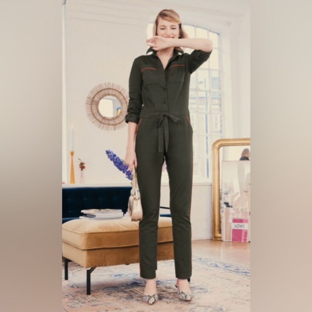 Boden jumpsuit olive/red, size 10T